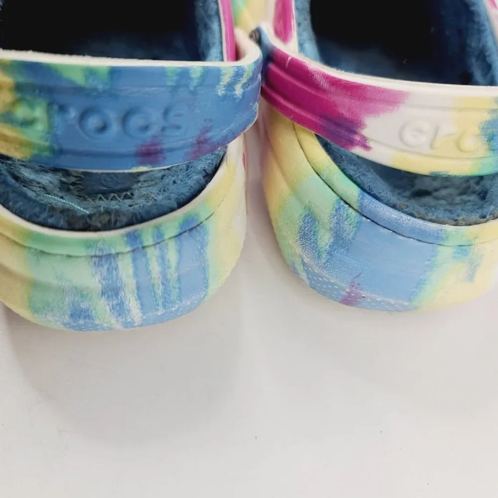 Crocs Girl's Multicolor Fuzzy Tie Dye‎ Adjustable Slip-On Casual Clogs Size 11